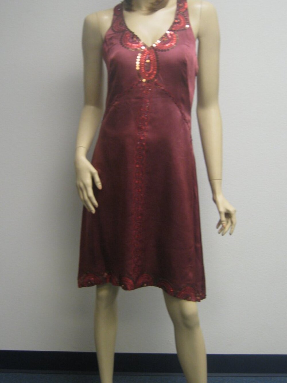 Sue Wong Nocturne Dress Y2K Cocktail #84 Flapper Halter Red Silk Sequin Art Deco - Picture 2 of 16